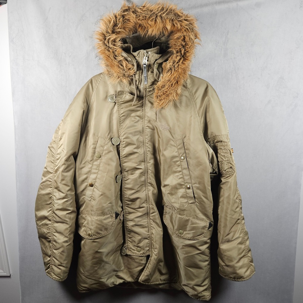 Alpha Industries N-3B Parka Jacket Mens Medium Tan Faux Fur Snorkel Hood